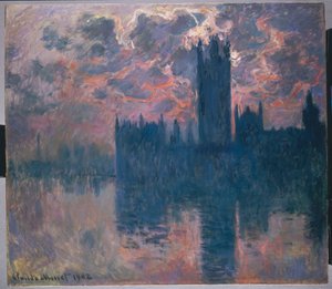 Parlamenttitalo, auringonlasku, 1902 tekijältä Claude Monet