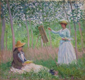 Givernyn metsässä: Blanche Hoschede maalaustelineensä ääressä ja Suzanne Hoschede lukemassa, 1887. tekijältä Claude Monet