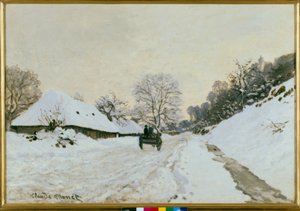 La charrette. Route sous la neige à Honfleur tekijältä Claude Monet