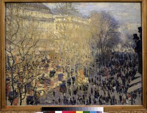 ""Le boulevard des Capucines"" Joukko ohikulkijoita ja liikennettä Pariisin oopperan alueella. Claude Monet