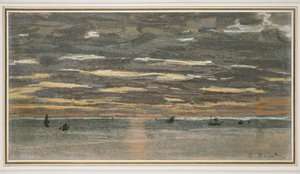 Auringonlasku merellä, 1865-1870 (pastelli, paperi) tekijältä Claude Monet