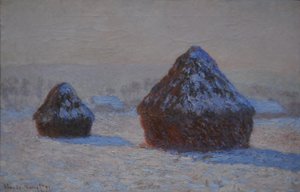Wheatstacks, Snow Effect, Aamu, 1891 tekijältä Claude Monet