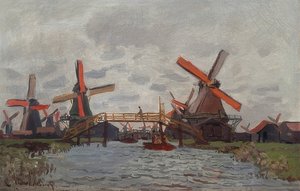 Tuulimyllyt Westzijderveldissä lähellä Zaandamia. 1871 tekijältä Claude Monet