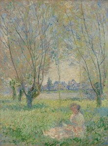 Nainen istuu pajujen alla tekijältä Claude Monet