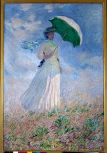 Nainen, jolla on päivänvarjo käännettynä oikealle tekijältä Claude Monet