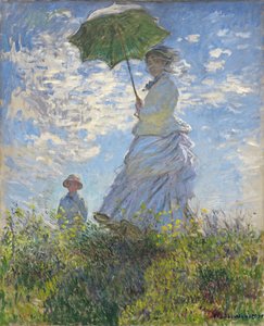 Nainen aurinkovarjon kanssa - Madame Monet ja hänen poikansa tekijältä Claude Monet