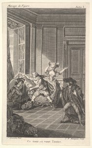 Tuoliin käpertynyt mies katsoo toista miestä, joka lähestyy häntä vasemmalta i..., n. 1784.