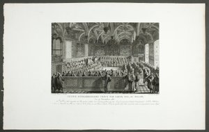 Ludvig XVI:n pitämä erityisistunto palatsissa, sarjasta Tableaux historiques de la Révolution française (Ranskalaisen vallankumouksen historialliset kuvat) tekijältä Claude Niquet