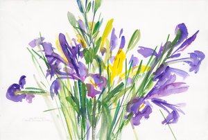 Irises, 1999, (akvarelli paperille) tekijältä Claudia Hutchins Puechavy