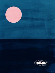 Midnight Swim Pink Moon -abstrakti meriaiheinen taidejuliste tekijältä Claudia Spano'
