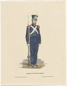 Belgialainen jousiampuja, 1830 Costume de la Garde Communale (nimi esineessä) tekijältä Claudio Linati