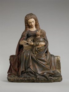 Neitsyt ja lapsi, n. 1415-1417 (kalkkikivi maalilla ja kullauksella) tekijältä Claus de Werve