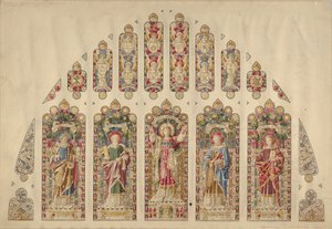 Suunnittelu moniruutuiselle lasimaalaukselle, Church of the Divine Paternity, New York, n. 1898. tekijältä Clayton and Bell