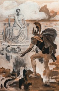 Akhilleus kutsuu äitiään Thetikseen. Clement Gontierin (1876-1918) kuvitus Homeren "Iliadille" (Omero). Paris, Henri Laurens