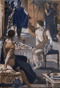Akhilleus ottaa vastaan Agamemnonin lähettiläitä. Clement Gontierin (1876-1918) kuvitus Homeren "Iliadille" (Omero). Paris, Henri Laurens