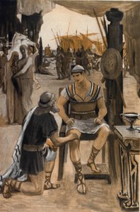 Priam Rachete saa Akhilleuksen poikansa (Hektorin) ruumiin. Clement Gontierin (1876-1918) kuvitus Homeren "Iliadille" (Omero). Paris, Henri Laurens
