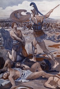 Patrokleen kuolema: Hector tappaa Patrokleen. Clement Gontierin (1876-1918) kuvitus Homeren "Iliadille" (Omero). Paris, Henri Laurens