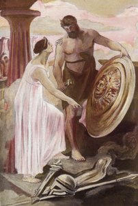Vulcanin luoma Akhilleuksen kilpi. Clement Gontierin (1876-1918) kuvitus Homeren "Iliadille" (Omero). Paris, Henri Laurens