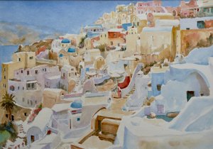 Santorini, Oia, 2019 (akvarelli)