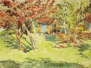 Keltainen venevaja, 2015 (akvarelli) tekijältä Clive Wilson