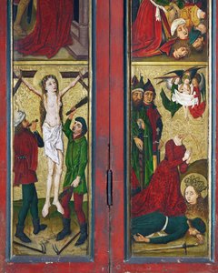 Pyhän Margaretan legenda, alttari Saint Madeleinen luostarista Strasbourgissa. tekijältä Coburg Master