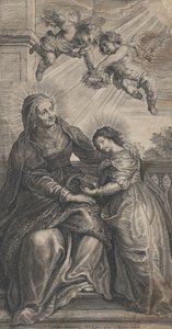 Neitsyen koulutus, jossa Pyhä Anna ja Neitsyt Maria lukevat kahdella..., n. 1700-24. tekijältä Coenrad Waumans