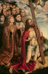 Kristus välittäjä ja Filippos Komea (1478-1506) ja hänen seurueensa, vasemmanpuoleinen taulu alttaritaulusta (ks. myös 223221).