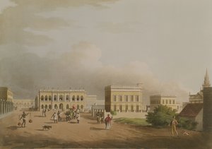 Vanha oikeustalo, Kalkutta, levy 17 Twenty Four Viewsista Hindostanissa, kaiverrus Harradon, pubi. kirjoittanut Edward Orme (1774-n. 1820) 1805 (akvatinta)