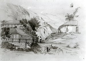 Bergerin talo, Valparaiso, 1834 (kynä ja wc paperilla) (bw kuva)
