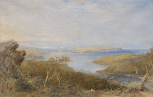 North Head Balmoralin yläpuolelta, Sydneyn satama tekijältä Conrad Martens