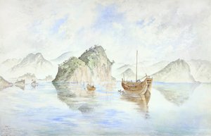 Nagasaki, Japani: Pappenbergin saari (akvarelli).