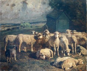 Lammaslauma (öljy kankaalle) tekijältä Constant Emile Troyon