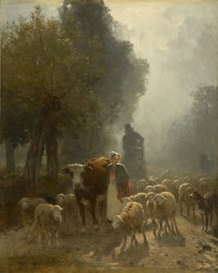 Meneminen markkinoille sumuisena aamuna, 1851 tekijältä Constant Emile Troyon