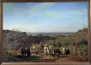Sadonkorjuu Seinen rannoilla Constant Troyonin (1810-1865) Suresnesin maalaus 1800-luvun su. 0,97x1,39 m Pariisi, musee d