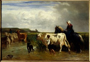 Le passage du gue Constant Troyonin (1810-1865) maalaus 1800-luvun su. 1,15x1,65 m Pariisi, Musee du Louvre.