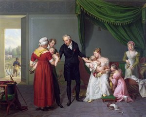 Paroni Jean Louis Alibert (1768-1837) suorittamassa rokotusta isorokkoa vastaan Chateau of Liancourtissa, n. 1820 tekijältä Constant Joseph Desbordes
