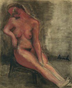 Nude Redhead istuu tuolilla; Nude Red istuu tuolilla