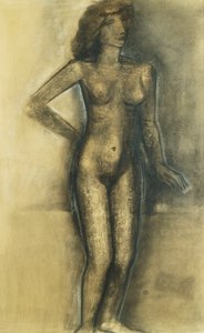 Pysyvä alaston; Nu Debout - Standing Nude, n. 1945 (hiili ja pastelli paperilla)