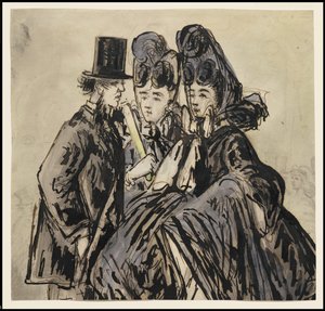 Herrasmies ja kaksi naista, 1860-luku tekijältä Constantin Guys
