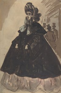 Nainen konepellissä ja takissa, 1800-luku.