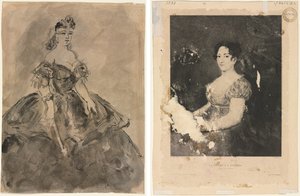 Al Ball (recte); La dona amb ventall, després de Goya (verso)finlandès tekijältä Constantin Guys