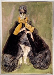 Nainen vihreällä taustalla Constantin Guysin (1805-1892) akvarelli 1800-luvun Pariisi, Musee Carnavalet tekijältä Constantin Guys