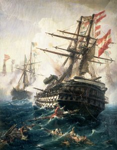 Lissan taistelu, joka käytiin Itävalta-Unkarin imperiumin ja Italian välillä vuonna 1866 (öljy kankaalle) tekijältä Constantin Volanakis