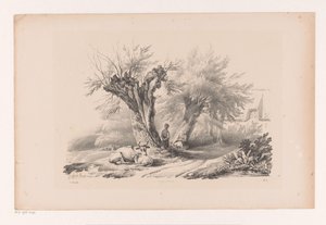 Maatie lepäävän miehen ja naisen kanssa The Landscape (sarjan nimi) tekijältä Constantinus Cornelis Huysmans