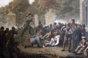 Barricada revolucionària davant del parc de Brussel·les durant els combats entre rebels belgues i forces holandeses el 1830 finlandès tekijältä Constantinus Fidelio Coene