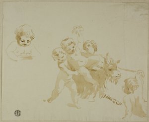 Putti leikkii vuohen kanssa