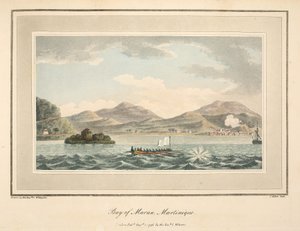 Bay of Maran, Martinique, kuvitus pastori Cooper Willyamsin kirjasta "Kertomus Länsi-Intian kampanjasta", litografia S. Alken, pub. Lontoo 1796