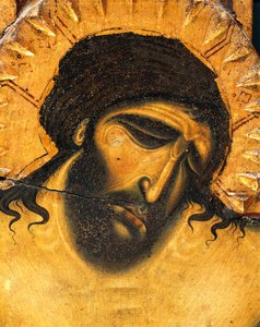 Jeesuksen kärsimyksen kasvot, yksityiskohta Coppo di Marcovaldon krusifiksista (noin 1220-1276 jälkeen)
