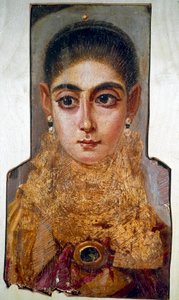 Koptilainen taide: nuori nainen nimeltä "The Europeenne" Fayoum (Fayum) (noin 160 jKr.) Vahamaalaus puulle. Pariisi, Louvre-museo