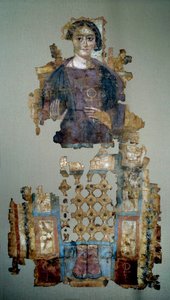 Koptilainen taide: katkelma maalatusta pellavaliinasta, joka kuvaa nuorta naista, jota kutsuttiin rouvaksi. Antinoupolisista. 4. vuosisadalla jKr. Pariisi, Louvre-museo